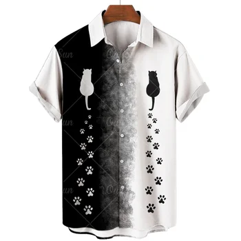 Мужская гавайская рубашка с коротким рукавом Vintage 3D Cat Fashion Мужская рубашка Camisa Masculina Plus Oversize 5XL