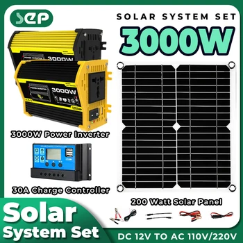 Новая Солнечная Панель мощностью 200 Вт 5 В, Инвертор мощностью 3000 Вт, USB Солнечный Комплект с Контроллером 30A, автономный комплект солнечной системы, полная фотовольтаическая система