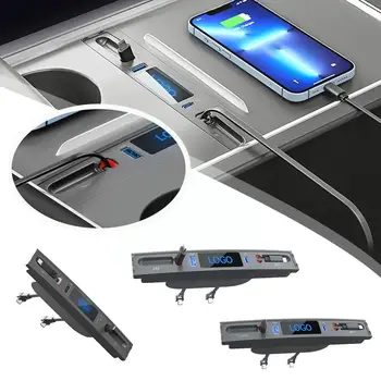 Док-Станция для Tesla Model 3 Y 27 Вт Быстрое Зарядное Устройство USB-Концентратор-Удлинитель Центральной Консоли Smart Sensor Аксессуары 2021- U3Q2