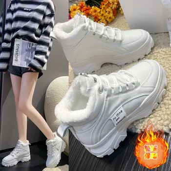 Зимняя Универсальная Женская Повседневная обувь 2024 года С Высоким берцем На Толстой подошве, Плюшевая Корейская версия, Утепленная Теплая Обувь На платформе Zapatos para mujeres
