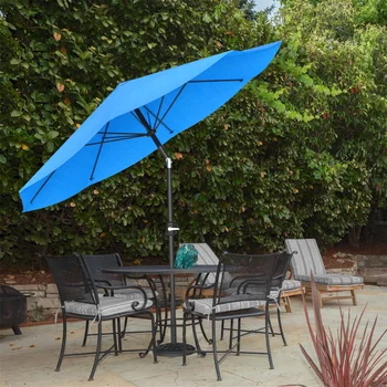 Зонт для патио Pure Garden с автоматическим наклоном, 10-футовый алюминиевый, легко заводится, ярко-синий