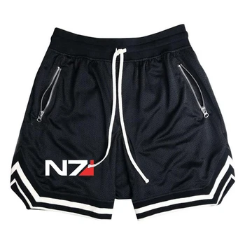 N7 С логотипом Mass Effect 2023 Новые летние шорты Мужские повседневные уличные трендовые брюки Спортивная одежда Спортивные штаны пляжного стиля