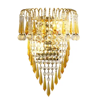 Современный Простой роскошный настенный светильник K9 Crystal Led Golden для гостиной, спальни, прикроватной тумбочки, настенного светильника, роскошных европейских настенных светильников для телевизора