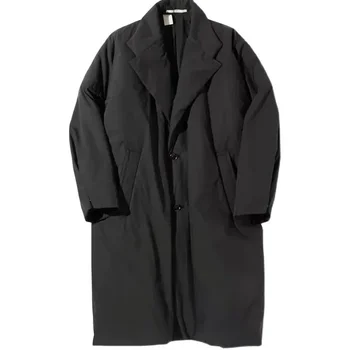 Японский тренч, зимнее новое поступление, черная свободная хлопковая длинная куртка, утолщенная повседневная мужская парка