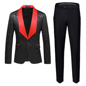 Новый мужской свадебный жаккардовый костюм, комплект из двух предметов, мужские деловые блейзеры для выпускного вечера большого размера 6XL, пиджак и однотонные брюки.