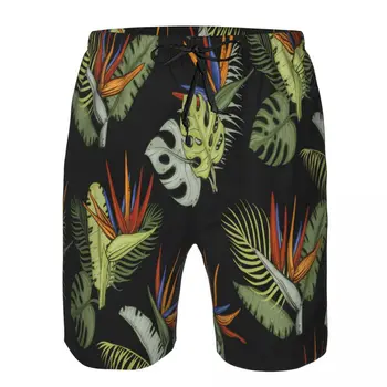 Мужские пляжные короткие шорты для плавания с яркими тропическими цветами, спортивные шорты для серфинга на доске, купальники