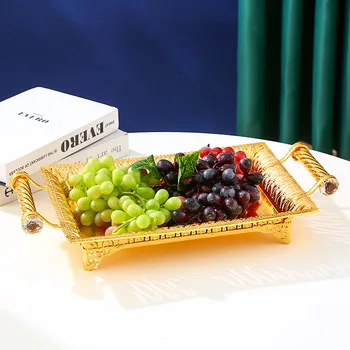 Прямоугольная тарелка для фруктов из золотистого / серебристого металла, стол для гостиной, Креативный бытовой Поднос для закусок, Современная Простая тарелка для конфет