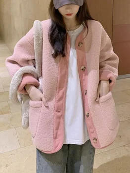 Женское зимнее Теплое пальто Оверсайз, женская Корейская модная Свободная однобортная верхняя одежда, Винтажные куртки