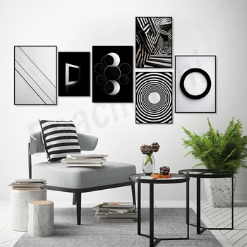 Простой круг, полоса, квадратный художественный принт, черно-белая оптическая иллюзия, простое геометрическое стильное настенное искусство, элегантный художественный плакат