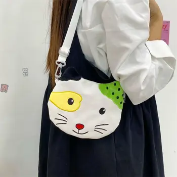 Kawaii Canvas Messenger Аниме Плюшевый кот Сумка через плечо Kawaii Маленькая женская сумка через плечо для девочек, кошелек, сумка для губной помады, мода