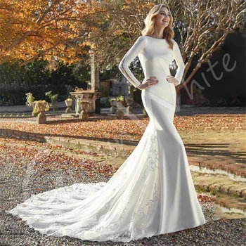 Классические Белые свадебные платья с кружевной аппликацией, свадебные платья со шлейфом 