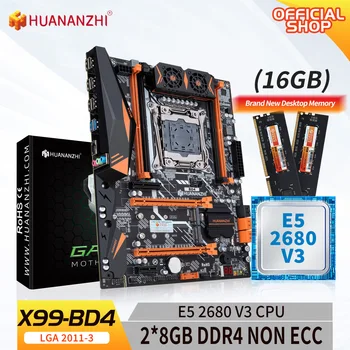Материнская плата HUANANZHI BD4 LGA 2011-3 с процессором Intel XEON E5 2680 v3 с комбинированным комплектом памяти 2*8G DDR4 БЕЗ ECC NVME NGFF SATA USB