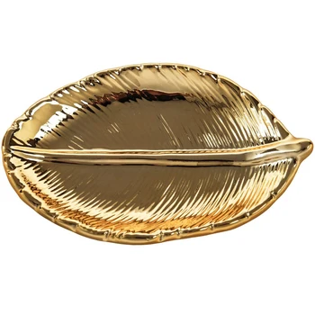 6X Декоративная керамическая тарелка с золотым листом, Фарфоровая тарелка для конфет, украшения, Фруктовый поднос, тарелка для хранения в розницу