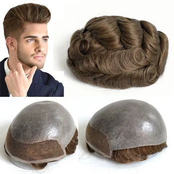 Оптовый Мужской парик из искусственной кожи, натуральная линия роста волос, система париков на кружеве, 100% бразильские человеческие волосы, 8x10 дюймов, Парик для мужчин