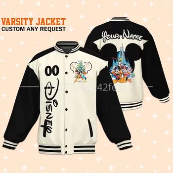 Бейсбольные куртки Disney Mickey с 3D принтом, повседневные мужские и женские куртки с уличной модой, бейсбольные куртки с пользовательским названием Disney