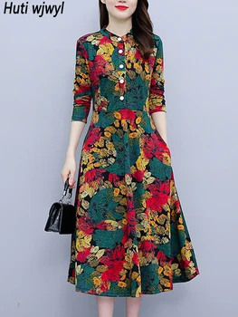2023, Плотное теплое платье Миди с цветочным бархатом, осень-зима, Элегантное облегающее вечернее платье, Женское Корейское Винтажное Повседневное платье