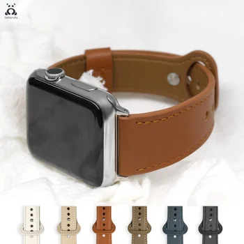 Кожаный ремешок с пряжкой для Apple Watch series strap 7 6 SE 5 4 3 2 Спортивный ремешок современного дизайна с одним кольцом подходит для iWatch