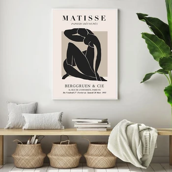 Черный обнаженный женский боди-арт, минималистичный настенный арт, плакат Матисса, абстрактный холст для гостиной, подарок для украшения дома