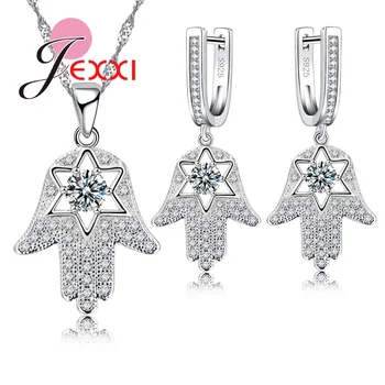 Женские серьги-кольца, ожерелье с подвесками, набор ювелирных изделий из штампованного серебра для свадебной вечеринки из прозрачного хрусталя