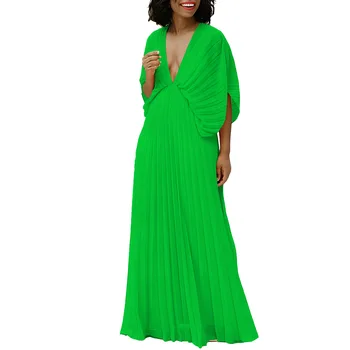 Африканские платья для женщин, Сексуальное лето 2023, Африканское платье с рукавом 3/4, V-образный вырез, Полиэстер, Желтое, Белое, Оранжевое, Зеленое Длинное платье, платье Макси
