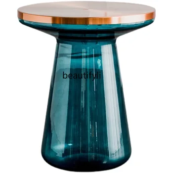 Современный Креативный круглый Стеклянный Чайный столик для хранения В Гостиной Простой Угловой Стол Легкий Роскошный Прозрачный Диван Приставной Столик