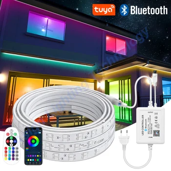 Tuya Smart 220V LED Strip Light RGB Лента IP67 Наружного Освещения WiFi/ Bluetooth/Инфракрасный Контроллер С 750 Вт ЕС Штекер 1-100 м
