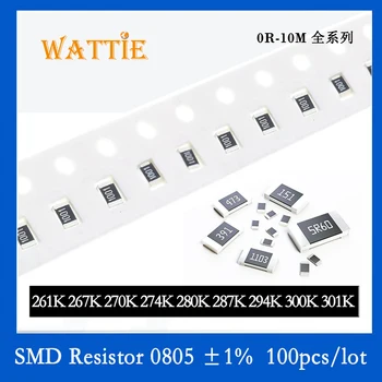 SMD резистор 0805 1% 261K 267K 270K 274K 280K 287K 294K 300K 301K 100 шт./лот микросхемные резисторы 1/8 Вт 2.0 мм* 1.2 мм