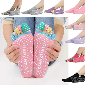 Носки нового дизайна 2016 года, нескользящие пальцы на 5 пальцах ног, Хлопчатобумажные носки для упражнений, массажа Пилатес