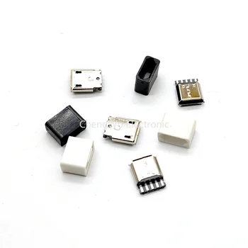 10 комплектов штекерных разъемов Micro USB 5Pin, черный и белый, с линией сварки корпуса, тип 