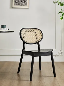 Обеденный стул из черного орехового дерева Минималистичный стул Со спинкой, стул для плетения из лозы, стул из белого вощеного дерева