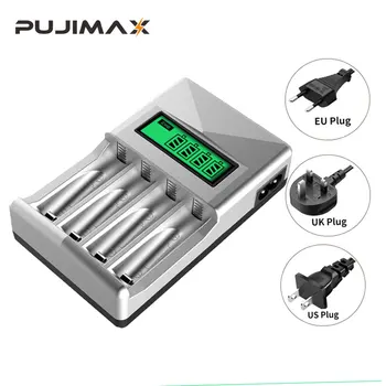 PUJIMAX 4 Слота ЖК-Дисплей Смарт-Зарядное Устройство США/ЕС/Великобритания Штекер Адаптер Питания Для AA/AAA Ni-Cd Ni-Mh Аккумуляторных Батарей