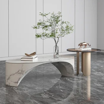 Роскошный мраморный чайный столик в гостиной в стиле минимализма, креативный чайный столик из нержавеющей стали