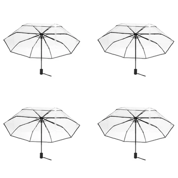 4X Прозрачный автоматический зонт, женский Мужской автоматический зонт от солнца и дождя, компактный зонт, прозрачный + черная кайма