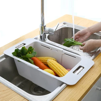Бытовая большая кухонная корзина для мытья овощей, регулируемая дренажная корзина, телескопическая стойка для хранения, корзина для мытья овощей.