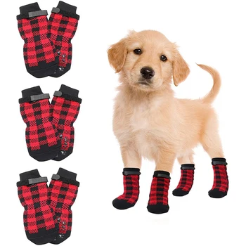 Противоскользящие носки для собак с регулируемыми ремнями, носки для защиты лап домашних животных, прочные захваты, носки для щенков для деревянных полов